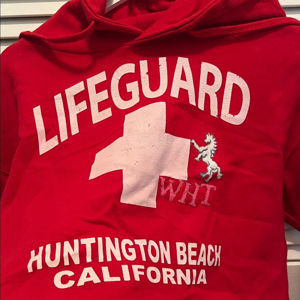 Lifeguard Red Women Hoodie W/ WHT Horse Logo Art sew on ( L) Crop Top Sweat